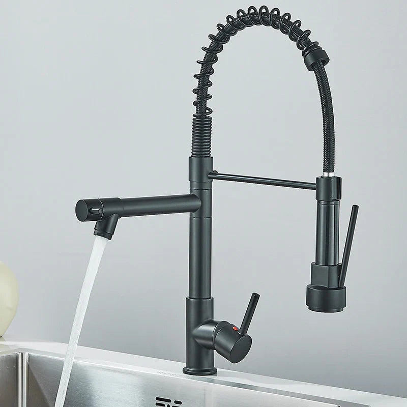 Afralia™ Stainless Steel Pull Down Spring Kitchen Faucet with 360° Rotation