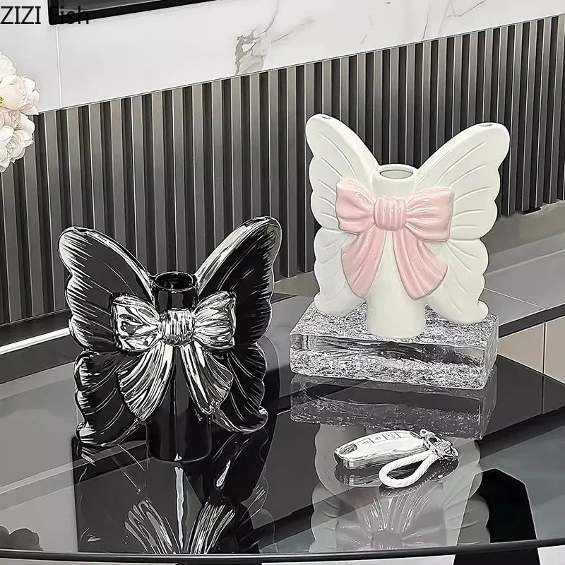 Afralia™ Butterfly Ceramic Vase Flower Pots Modern Aesthetic Room Decor