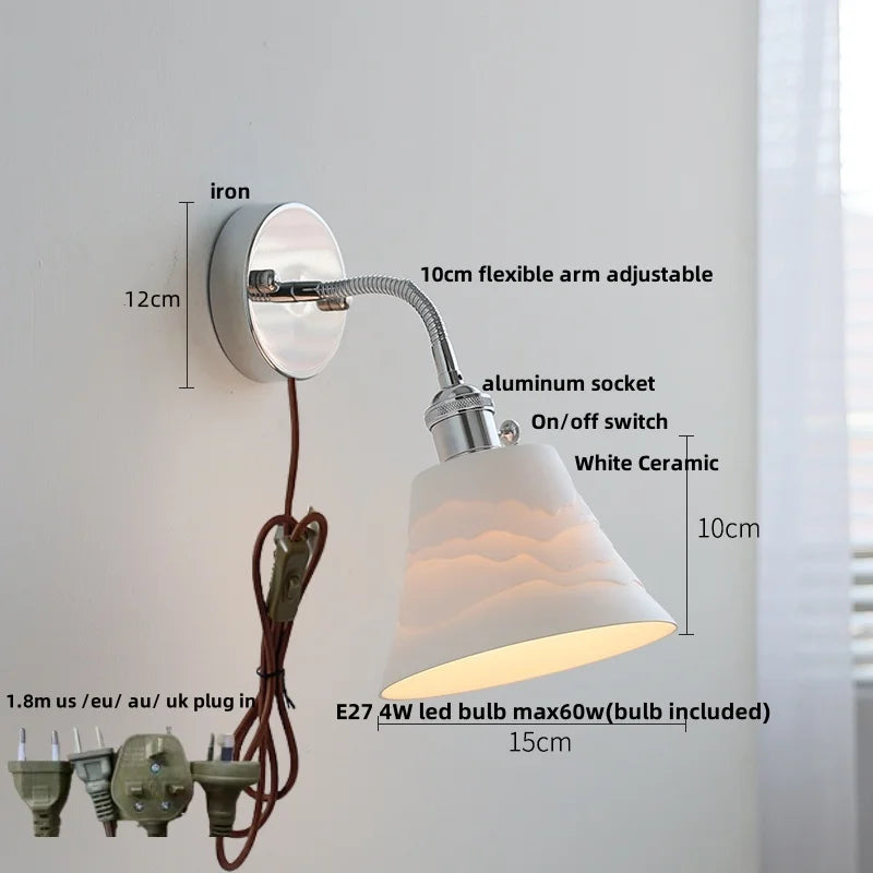 Afralia™ Adjustable Arm LED Wall Light Fixture with Pull Chain Switch, White Glass