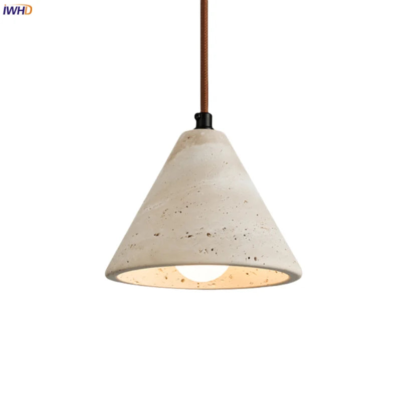 Afralia™ Wabi Sabi Yellow Travertine Conical Stone LED Pendant Lamp for Kitchen House