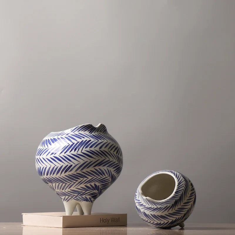 Afralia™ Hand-Painted Striped Ceramic Vase: Home Decor Flower Pot Craft Pottery.