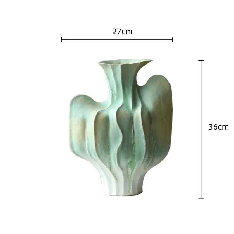 Afralia™ Geometric Ceramic Vase with Abstract Irregular Folds | Home Decor Handicrafts