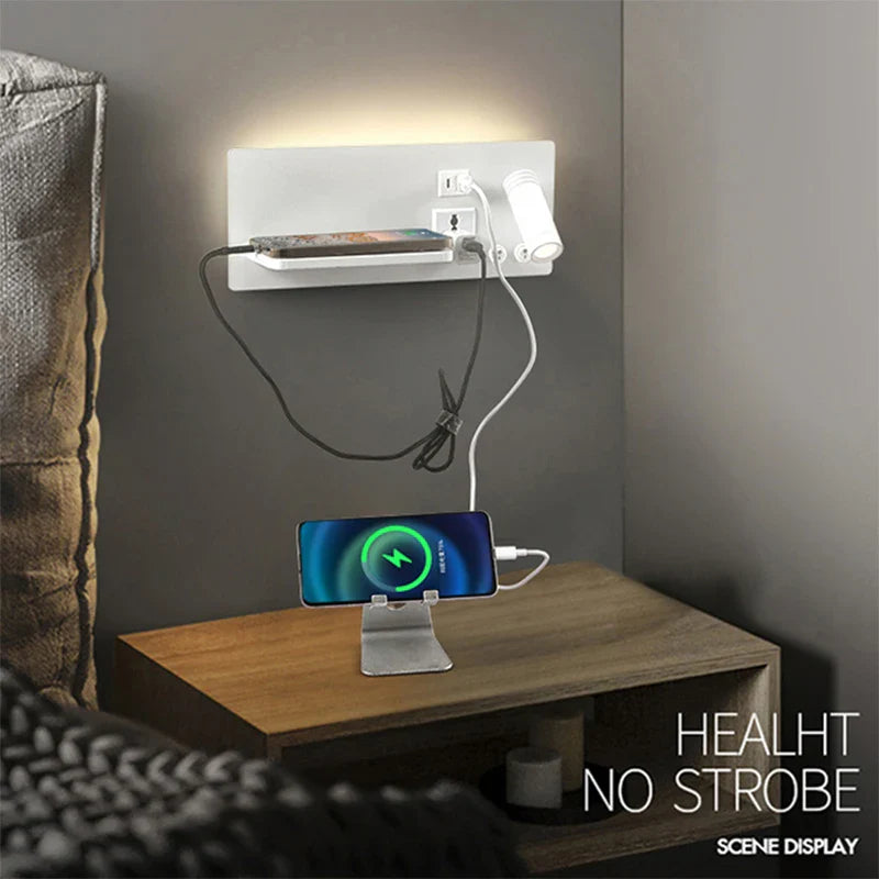 Afralia™ Wireless Charging Wall Lamp Modern Reading USB Ambient Light