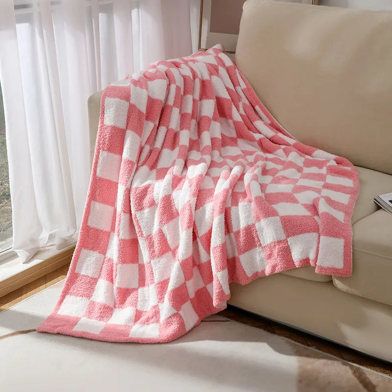 Afralia™ Nordic Velvet Checkerboard Blanket for Office Sofa & Napping