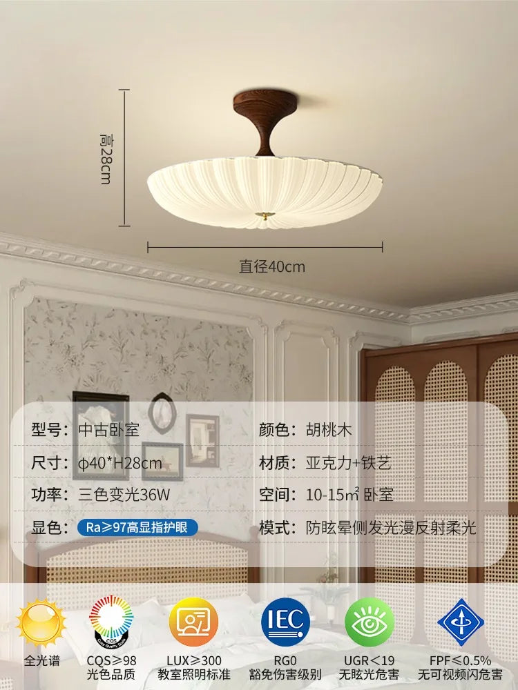 Afralia™ Walnut Shell Acrylic Iron Art Ceiling Lights LED Warm Round Lamp