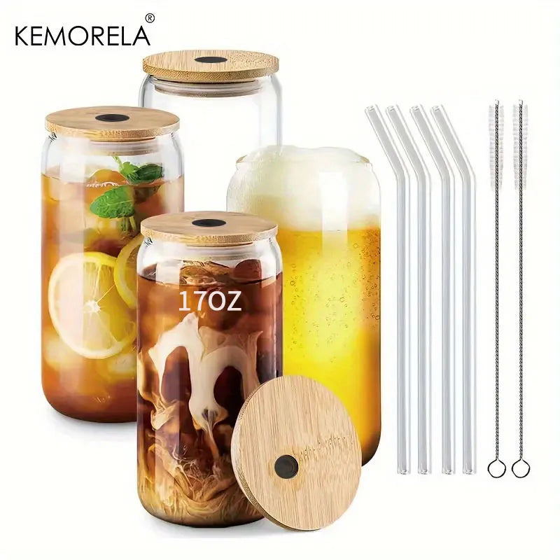 Afralia™ 17oz Glass Tumbler Cups with Glass Straw - Set of 1/2/4