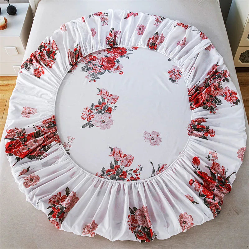 Afralia™ Pastoral Flower Print Fitted Sheet for Queen Double Mattress, Skin-Friendly Decor