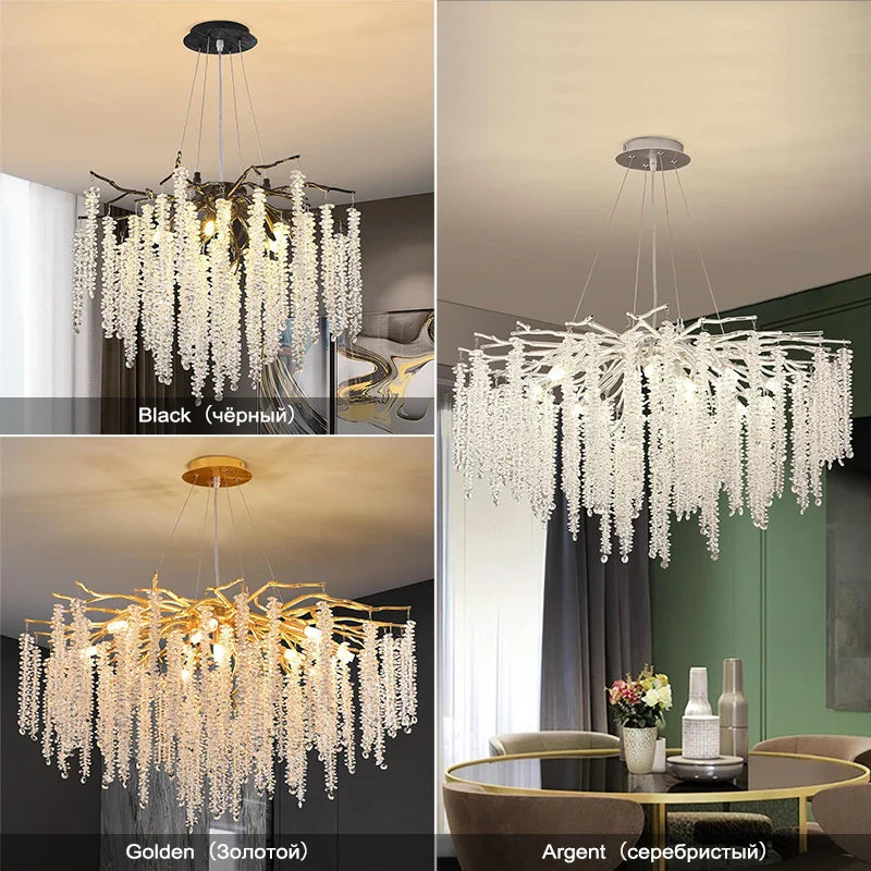 Afralia™ Silver Crystal Branch Chandelier | Round 30cm Pendant Lights