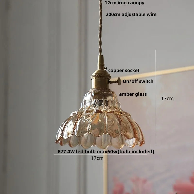 Afralia™ Flower Glass Pendant Light Fixture LED Vintage Creative for Home Bedroom Reading