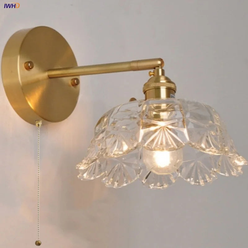 Afralia™ Clear Glass LED Wall Light with Pull Chain Switch