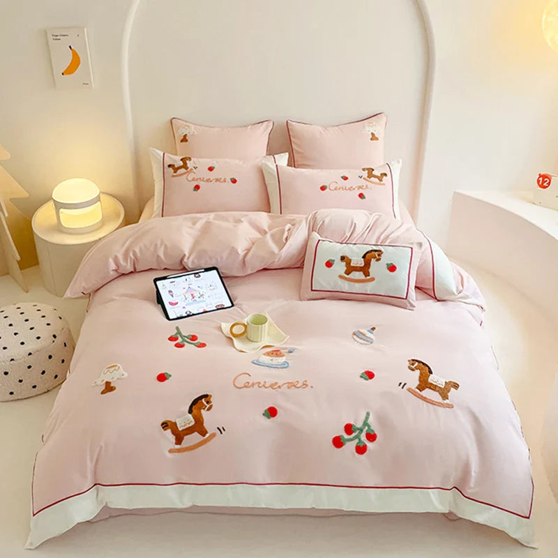 Afralia™ Lucky Trojan Cotton Embroidered Bedding Set: High-end Skin-Friendly Duvet Cover Set