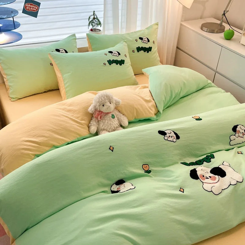 Afralia™ Cartoon Pattern Embroidered Bedding Sets: Cozy, Soft, and Breathable for Kids and Adults