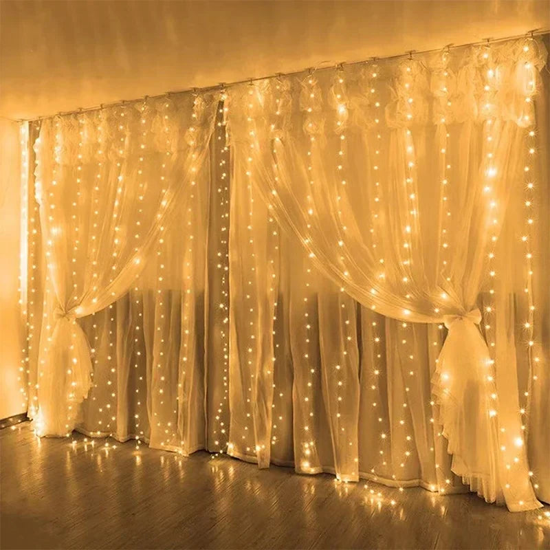 Afralia™ LED Curtain Garland String Lights - 8 Mode USB Holiday Decor for Christmas, Festival, Home