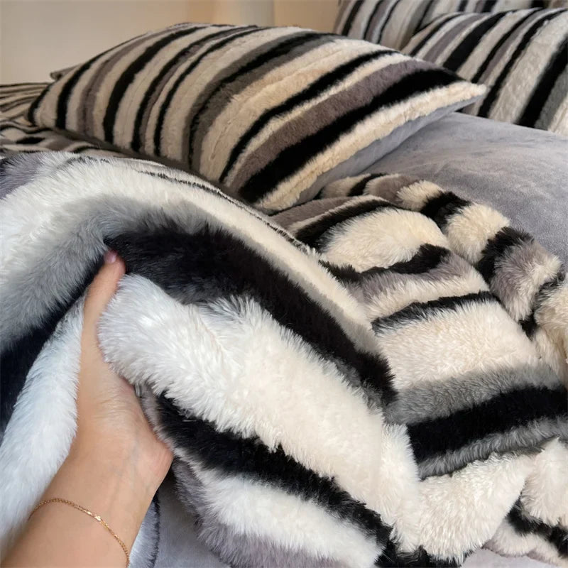 Afralia™ Plush Faux Rabbit Fur Bedding Set for Cozy Nights