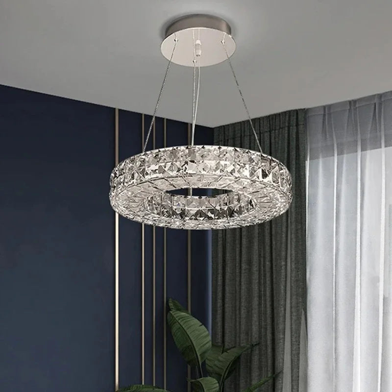 Afralia™ Modern Crystal Chandelier Chrome Golden Round Pendant Lights