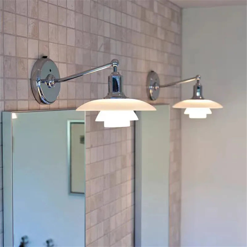 Afralia™ Glass Wall Lamp Danish Design Chrome Light E27 for Home Decor & Living Room