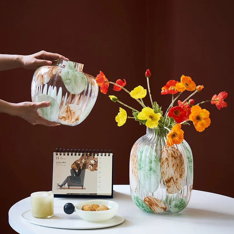 Afralia™ Clear Glass Vase Irregular Pattern for Home Decor and Dried Flowers