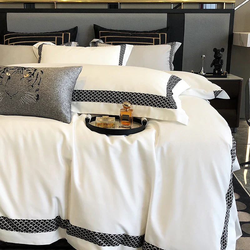 Afralia™ Luxury Hotel Style 1000TC Egyptian Cotton 4Pcs Bedding Set with Embroidery