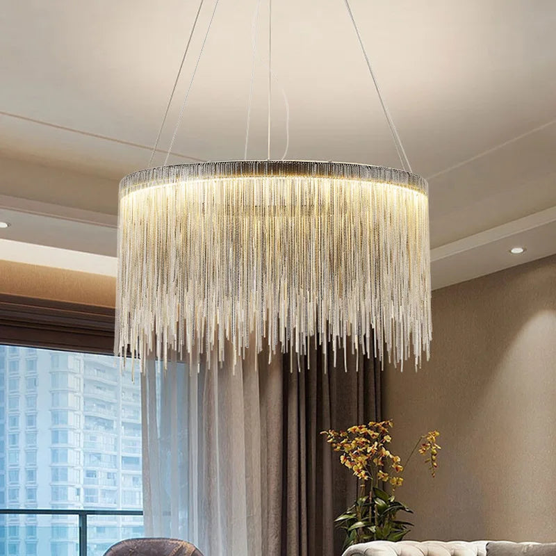 Afralia™ Tassel Bohemian Pendant Light for Living Room Bedroom - Chrome Circular Lamp