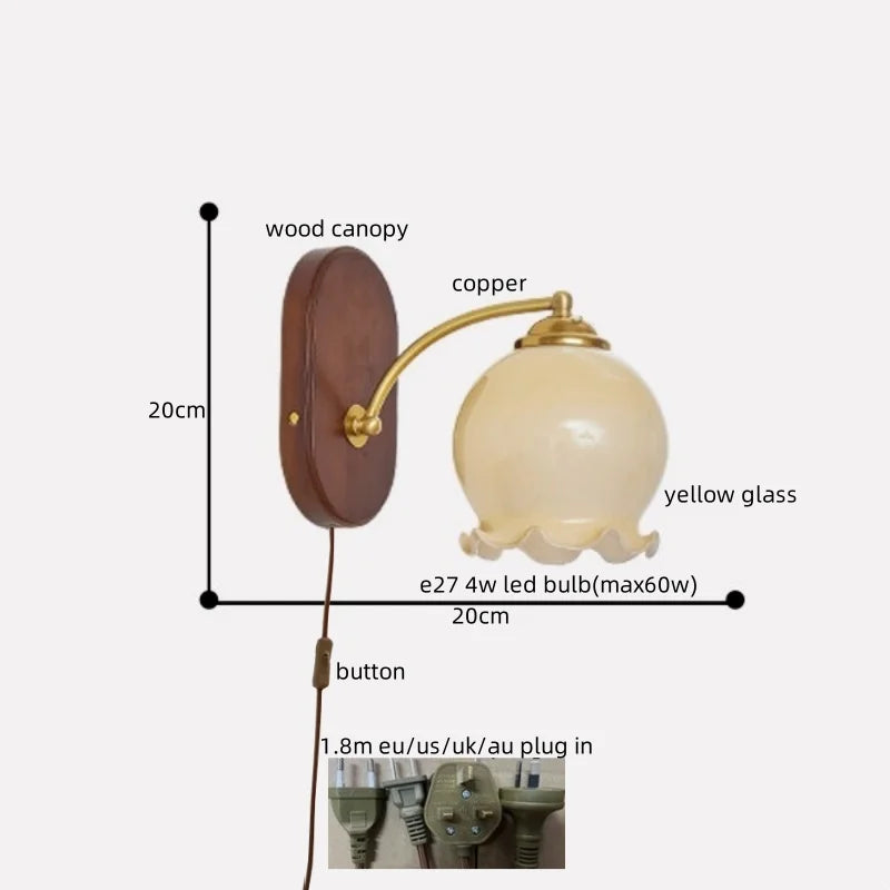 Afralia™ LED Japanese Style Wall Lights Copper Wood Bedside Lamp for Home Bedroom