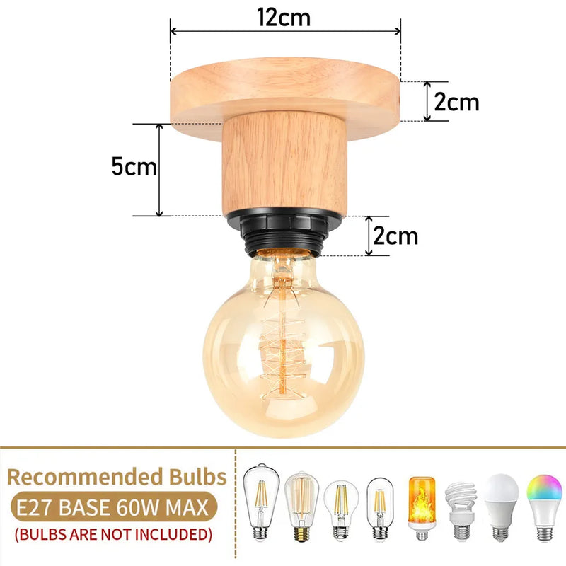 Afralia™ Wooden E27 LED Ceiling Light for Home Decor in Living Room, Bedroom