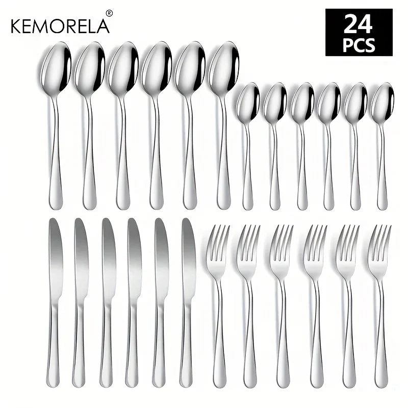 Afralia™ Stainless Steel Cutlery Set - 24-Piece Knife and Fork Set for Elegant Dining