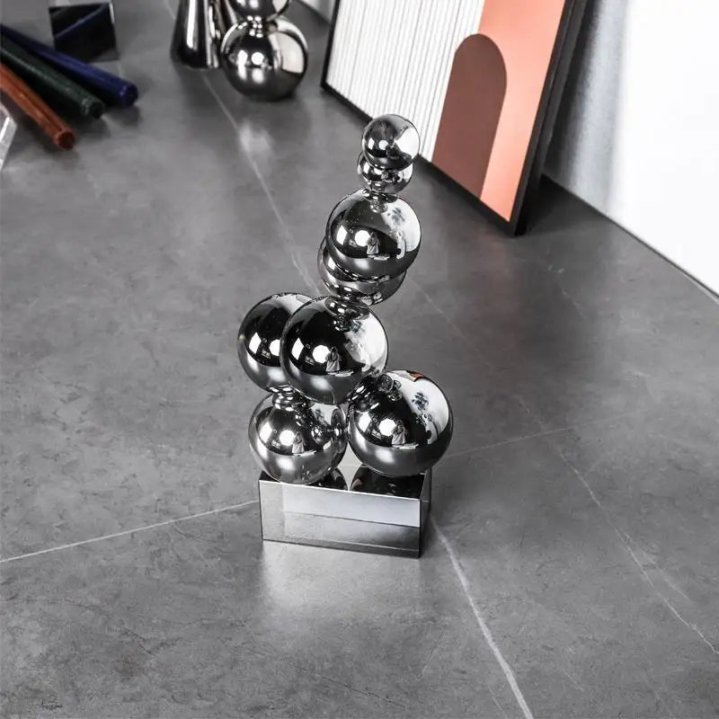 Afralia™ Geometric Crystal Sculpture Silver Ball Home Decor Figurine