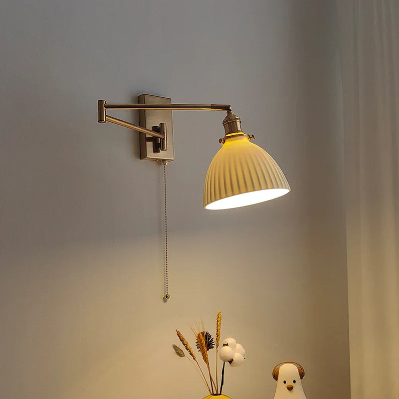 Afralia™ Ceramic Nordic LED Wall Sconce with Pull Chain Switch for Bedroom & Restaurant
