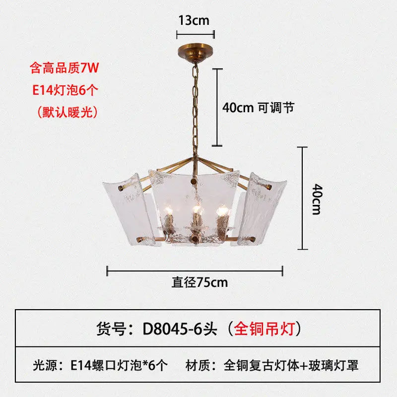 Afralia™ Retro Glass Copper Chandelier for Study & Bedroom Lighting