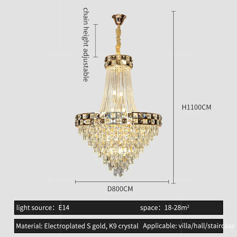 Afralia™ Crystal Chandelier: Smart Dimming Duplex Villa Pendant for Luxe Living Rooms
