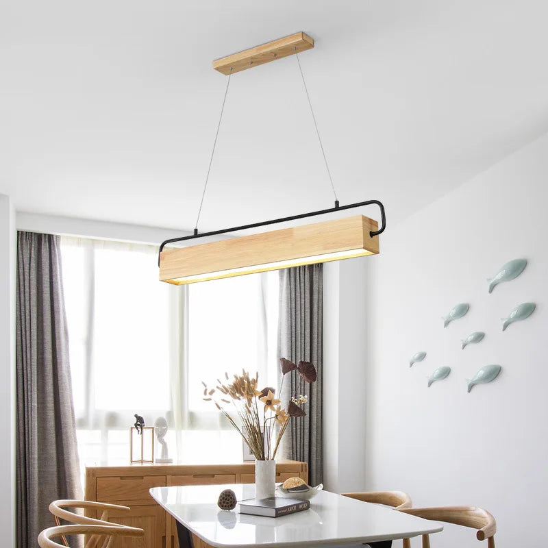 Afralia™ Nordic Wood LED Pendant Light with Metal Rod for Dining Room & Cafe