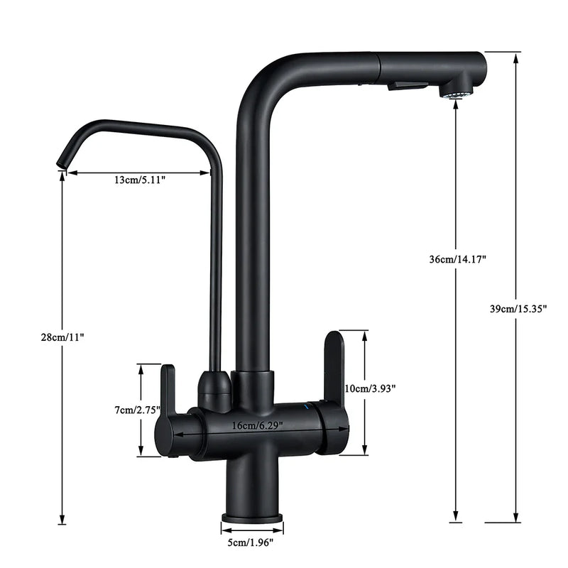 Afralia™ Black 2-in-1 Purification Kitchen Faucet with Flexible Pull Out Nozzle