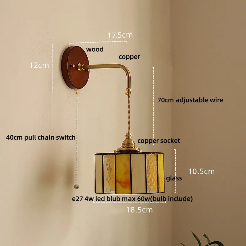 Afralia™ Adjustable LED Wall Lamp Sconce Copper Wood Glass Stair Light