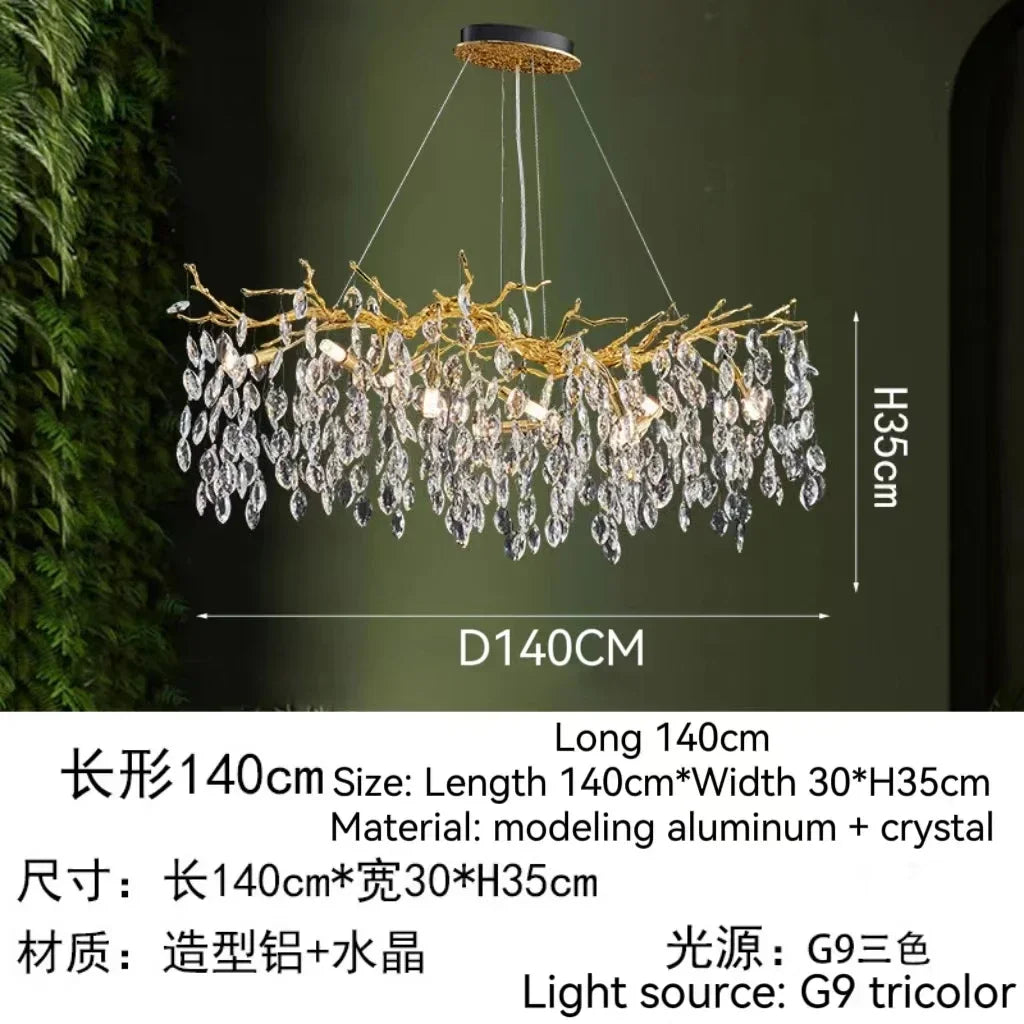 Afralia™ Golden Crystal Tree Ceiling Chandelier, Luxury Aluminum Art Fixture