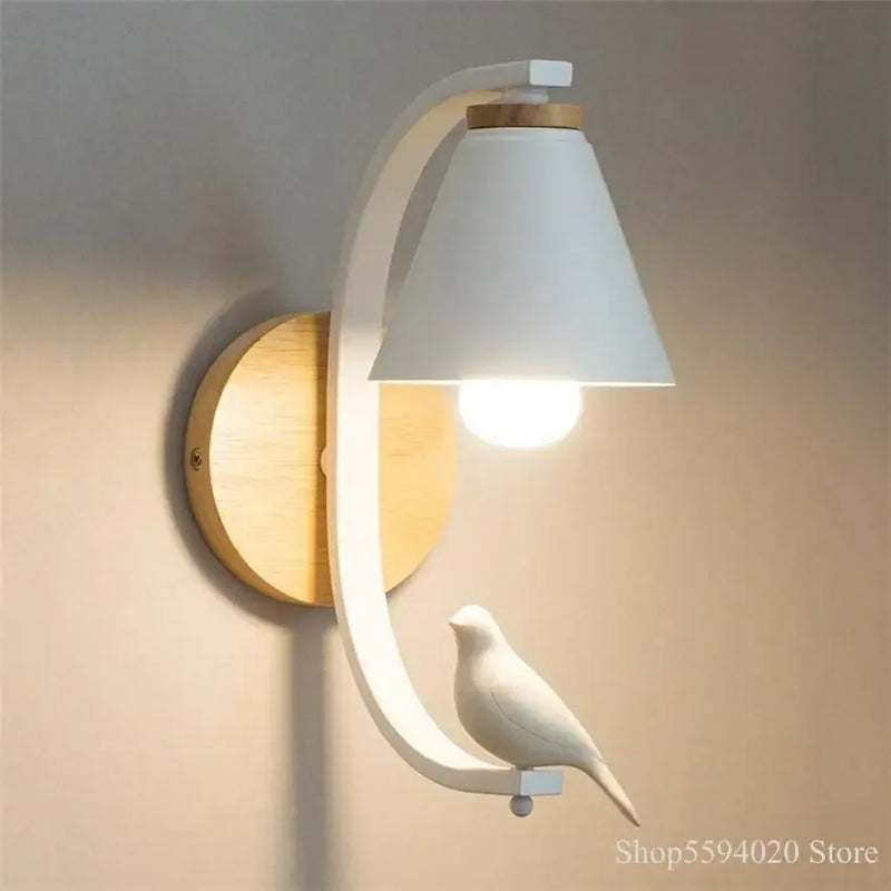 Afralia™ Birdie Wall Lamp: Modern Nordic Wood Bedroom Light