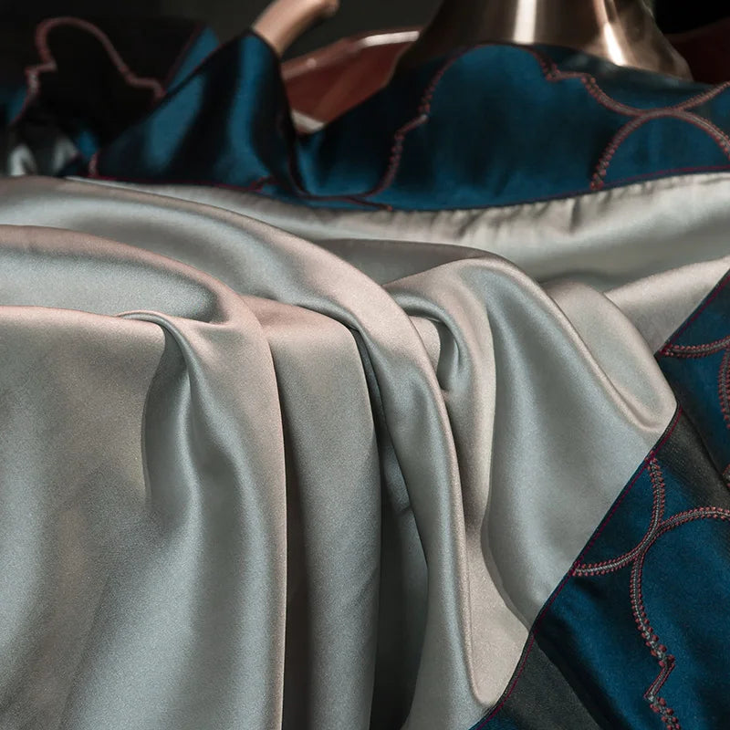 Afralia™ 200S Egyptian Cotton Embroidery Bedding Set: Queen King Linens, Duvet Cover, Sheets