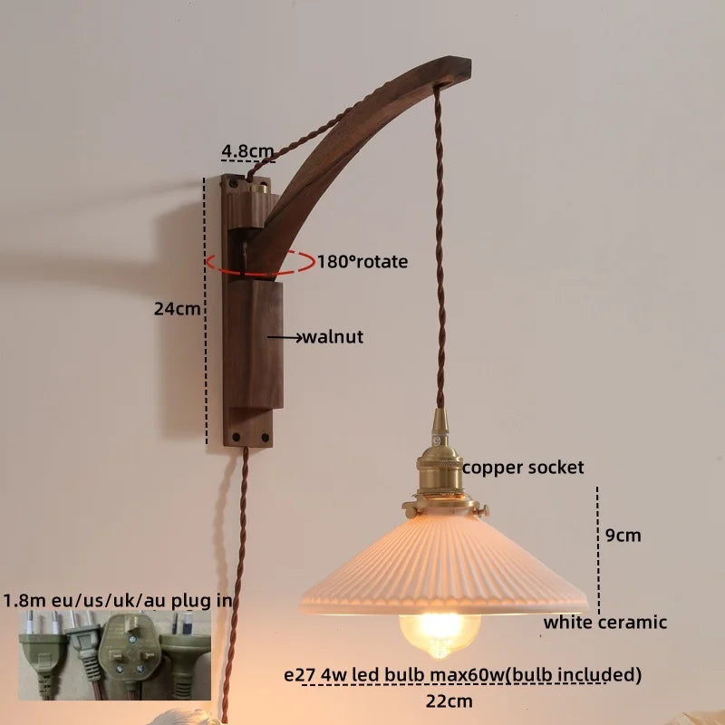 Afralia™ Nordic LED Wall Sconce Walnut Copper Stair Light Fixtures