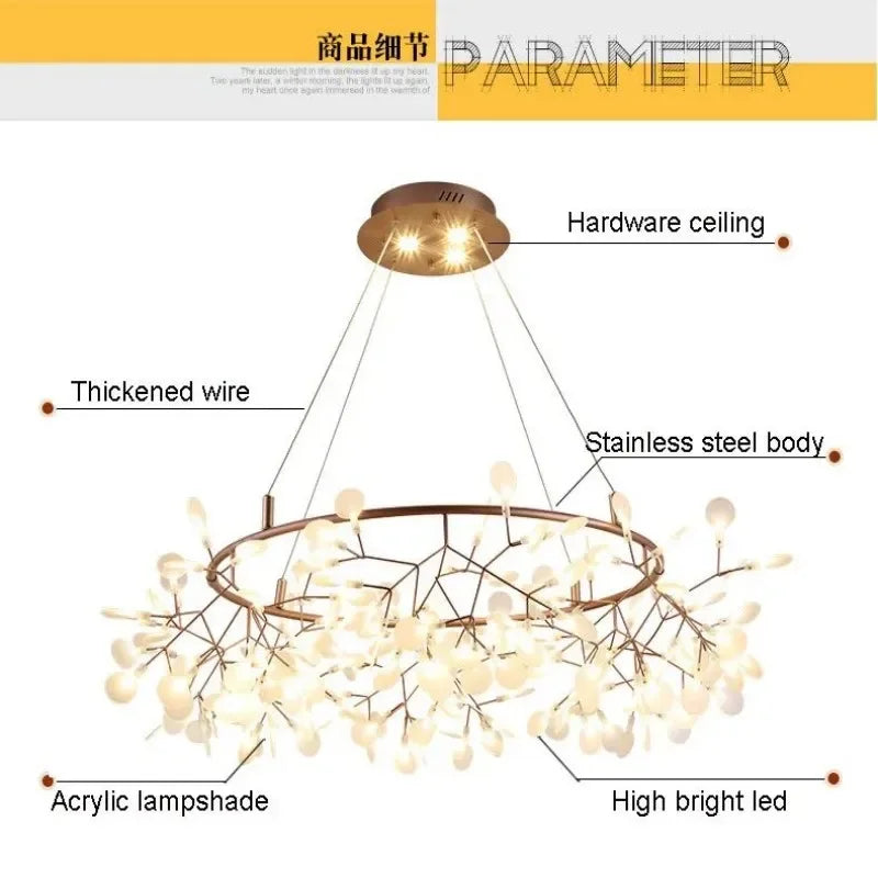 Afralia™ Firefly LED Chandelier: Stylish Tree Branch Round Metal Ceiling Spotlight