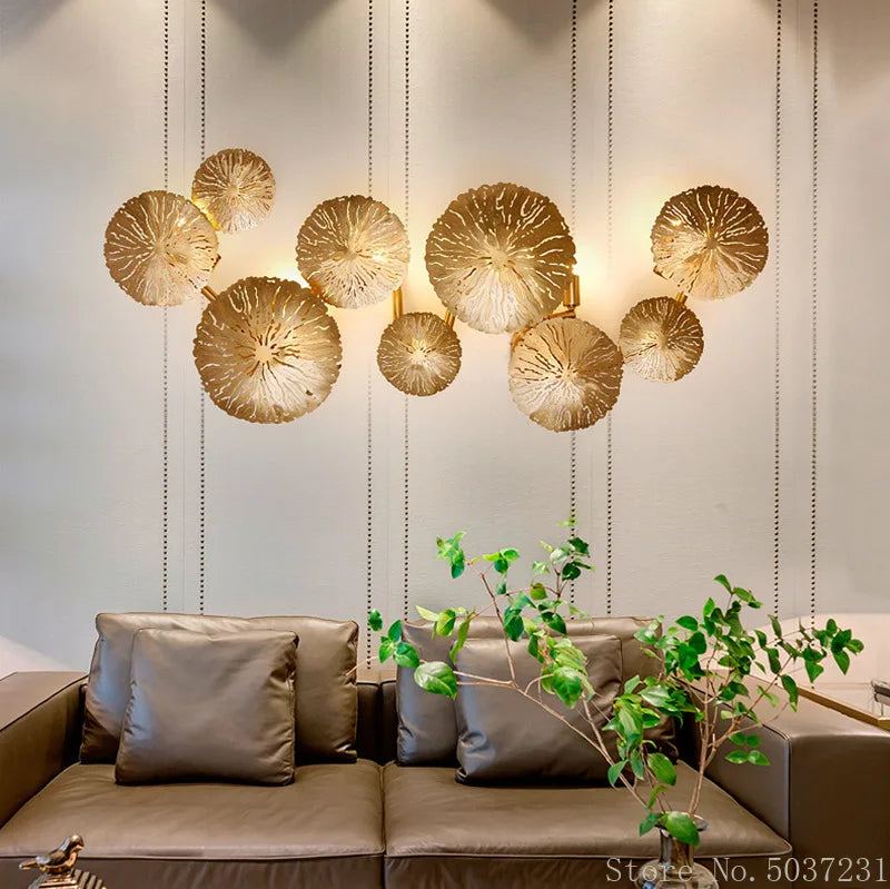 Afralia™ Nordic Copper Lotus Leaf Wall Lamp Gold Sconce | Modern Bedroom Bedside Light