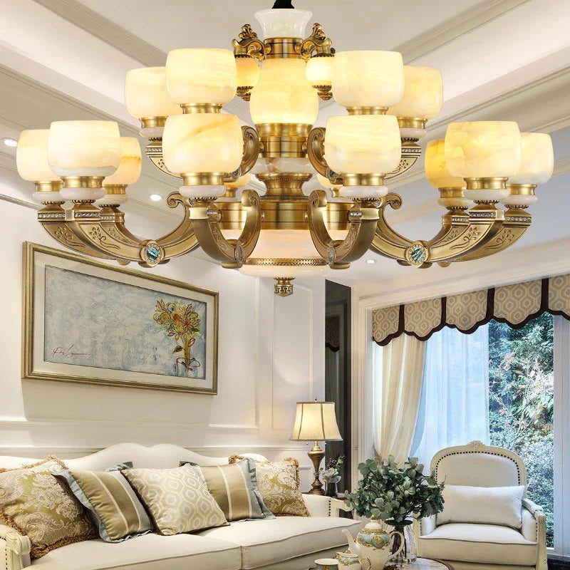 Afralia™ Chinese Jade Chandelier: Elegant All-Copper Lighting for Living Room, Bedroom, Dining Hall