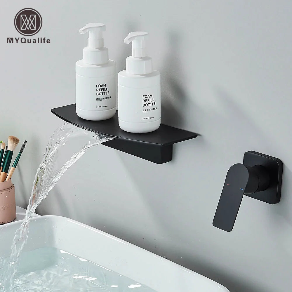 Afralia™ Matte Black Waterfall Bathtub Faucet with Handshower