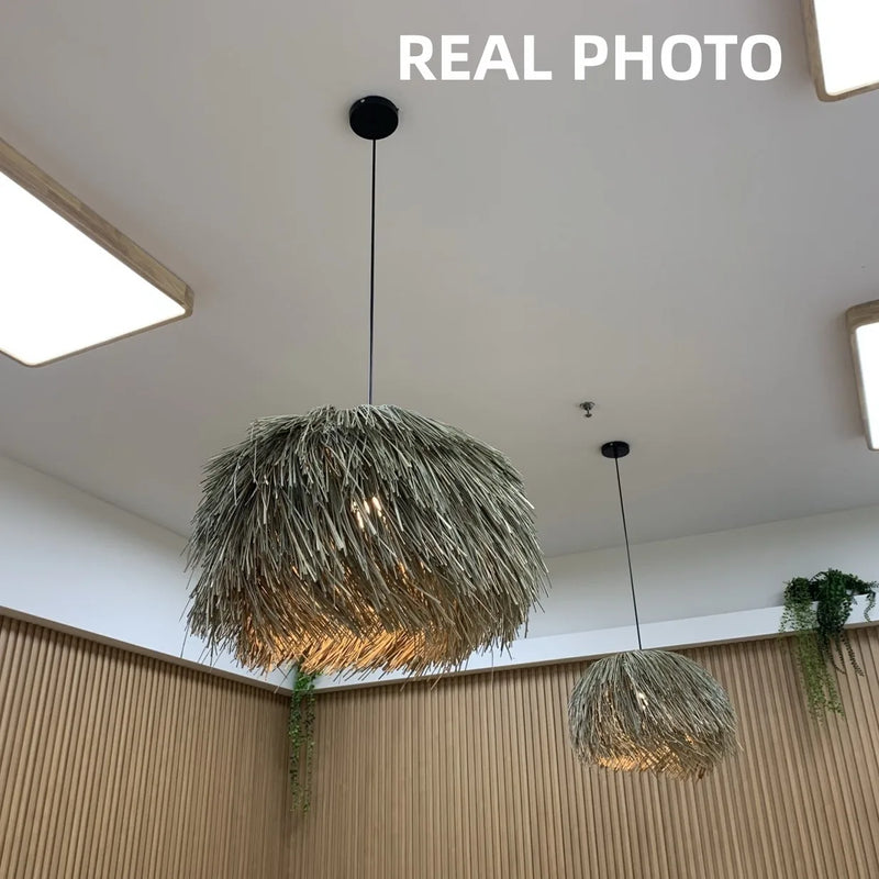 Afralia™ Wabi Sabi Hand Woven Rattan LED Pendant Lights for Home Decor and Dining Room