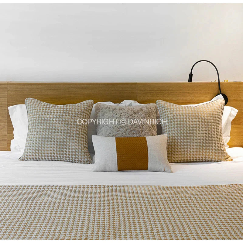 Afralia™ Champagne Houndstooth Jacquard Pillowcase 50x50cm