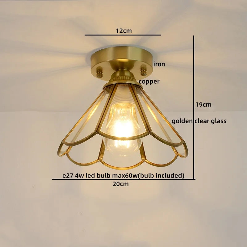 Afralia™ Modern Glass Copper LED Ceiling Light Fixture for Balcony, Living Room, Porch.