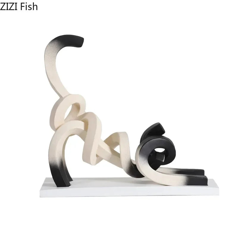 Afralia™ Twisted Line Cat Sculpture: Modern Abstract Resin Statue for Room Decor