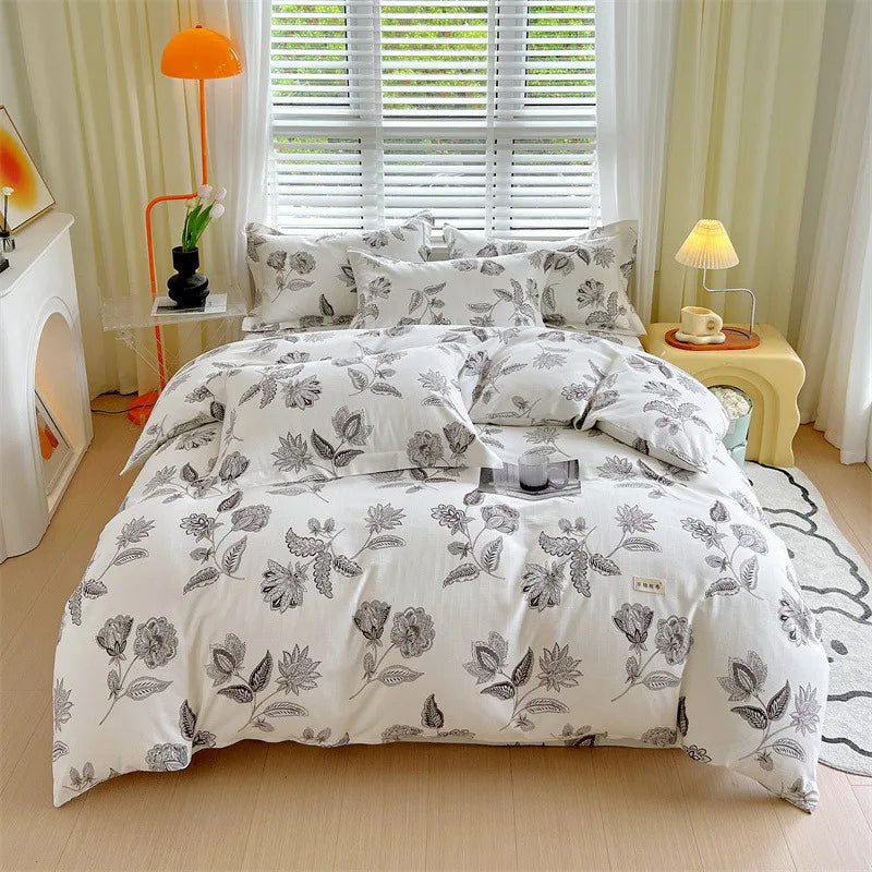 Afralia™ Luxury Cotton Stripe Printed Bedding Sets for Queen King Beds.