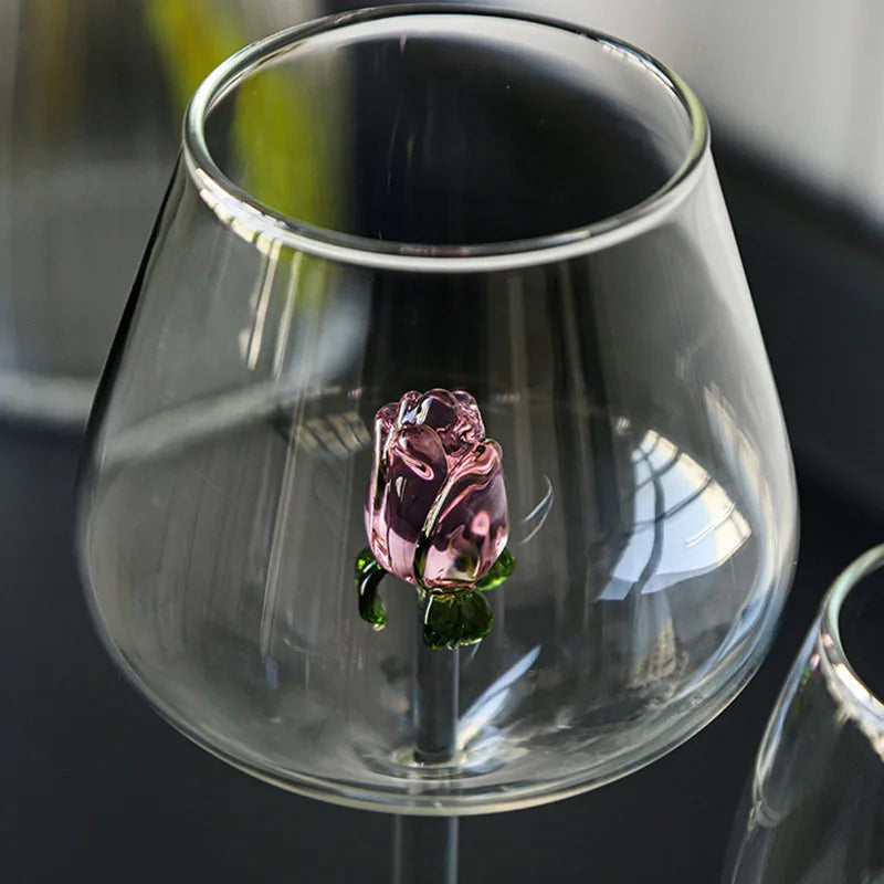 Afralia™ 3D Pink Glass Rose Wine Goblets Set - Lovely Household Gift