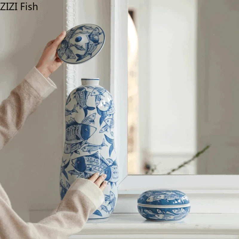 Afralia™ Porcelain Fish Vase - Ceramic Table Decoration for Home Floral Arrangements