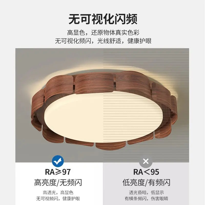 Afralia™ Wood Walnut Round Ring LED Ceiling Light 50cm