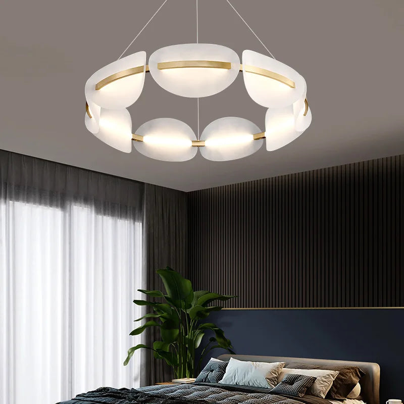 Afralia™ Gold Ring White Acrylic Pendant Light for Parlor Dining Room